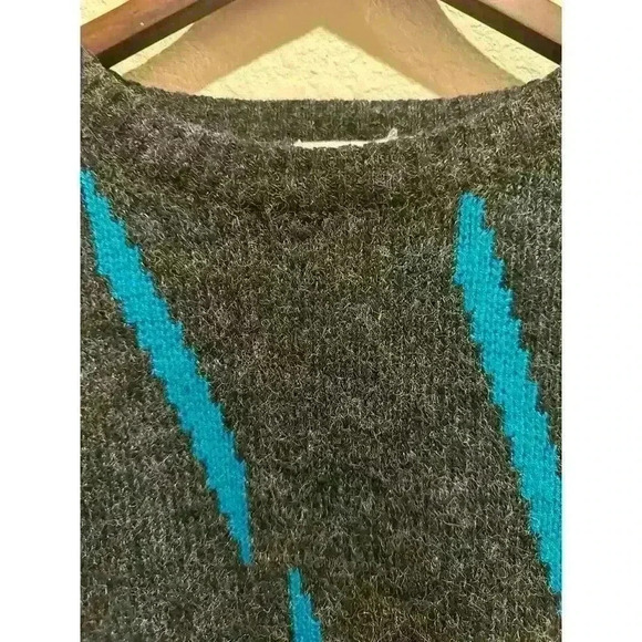 VTG Nicolas Allen Womens Size M Pattern Knit Pullover Sweater Gray Blue Crewneck - Picture 2 of 10